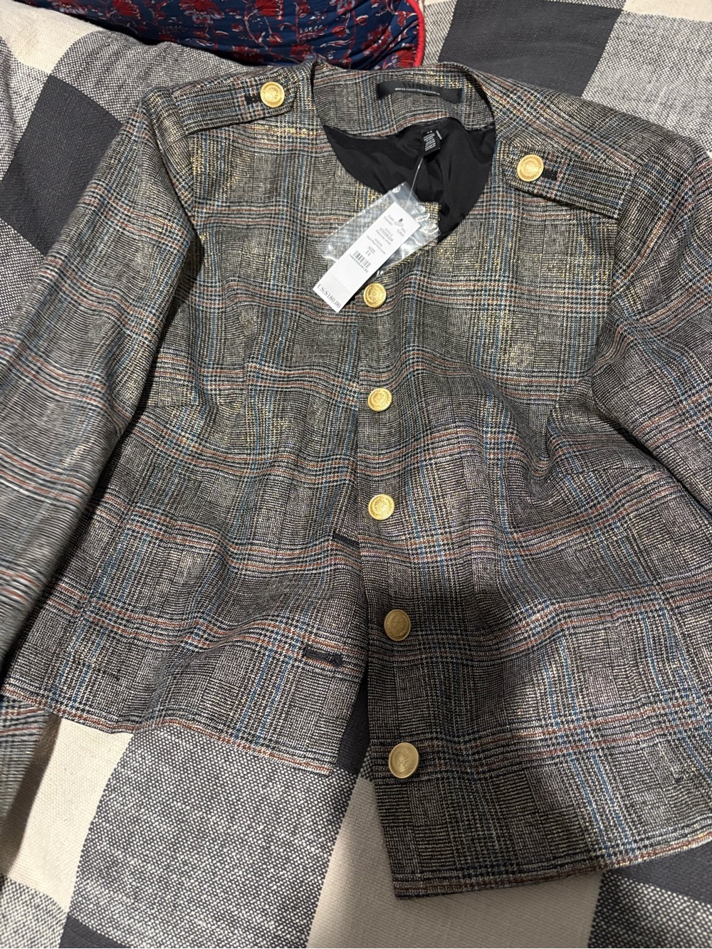 WHBM: Plaid Button Front Jacket with Gold Buttons